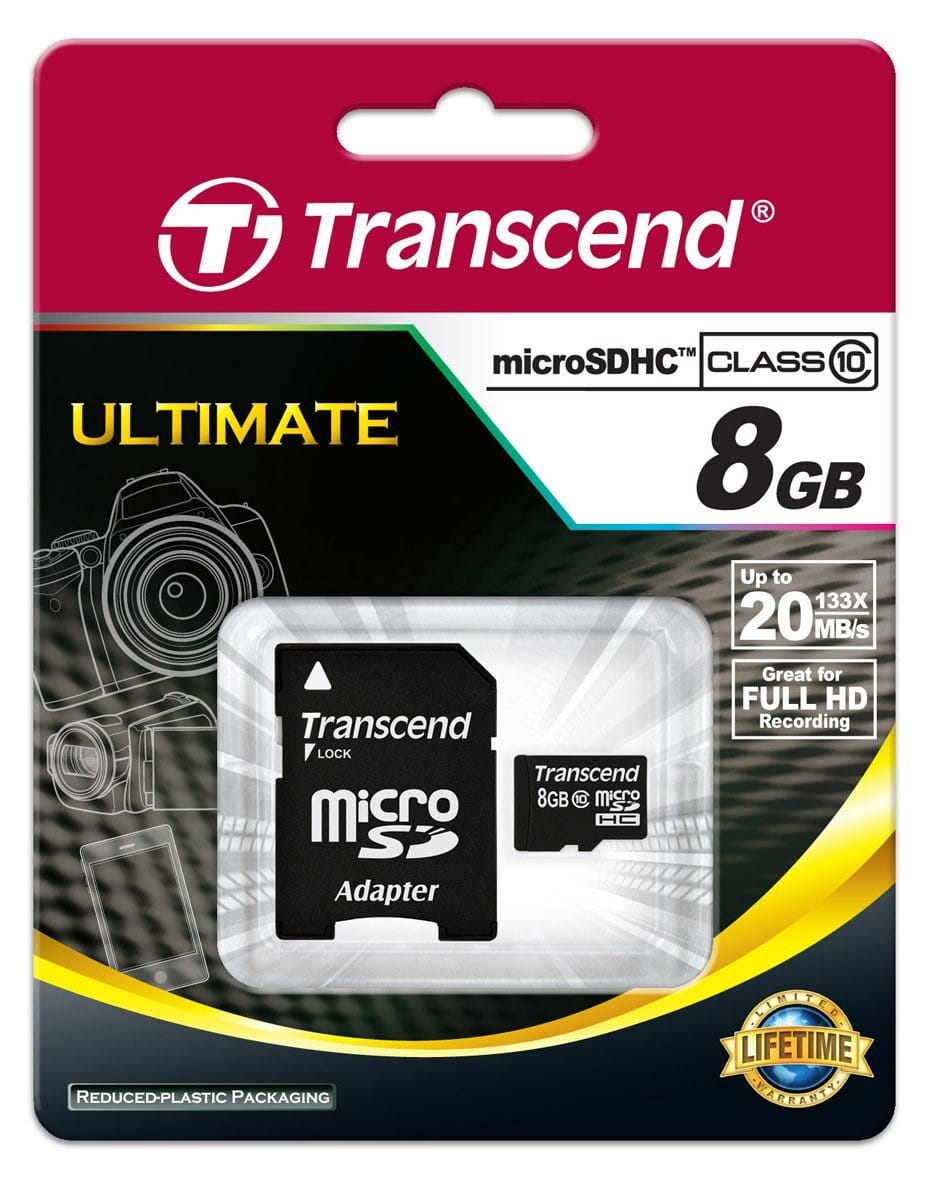 Carte mémoire Transcend microSDHC avec adaptateur SD - Classe 10