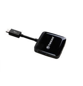Lecteur de cartes mémoire Transcend SD/microSD/port USB - Compatible avec les appareils Android OTG