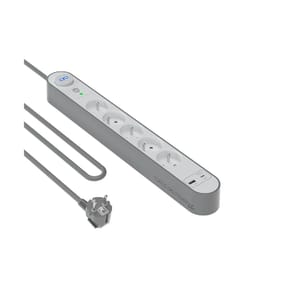 Force Power Rallonge Parafoudre 5 Prises Type-E 800 Joules avec Ports USB-A et USB-C 1,5m Argent