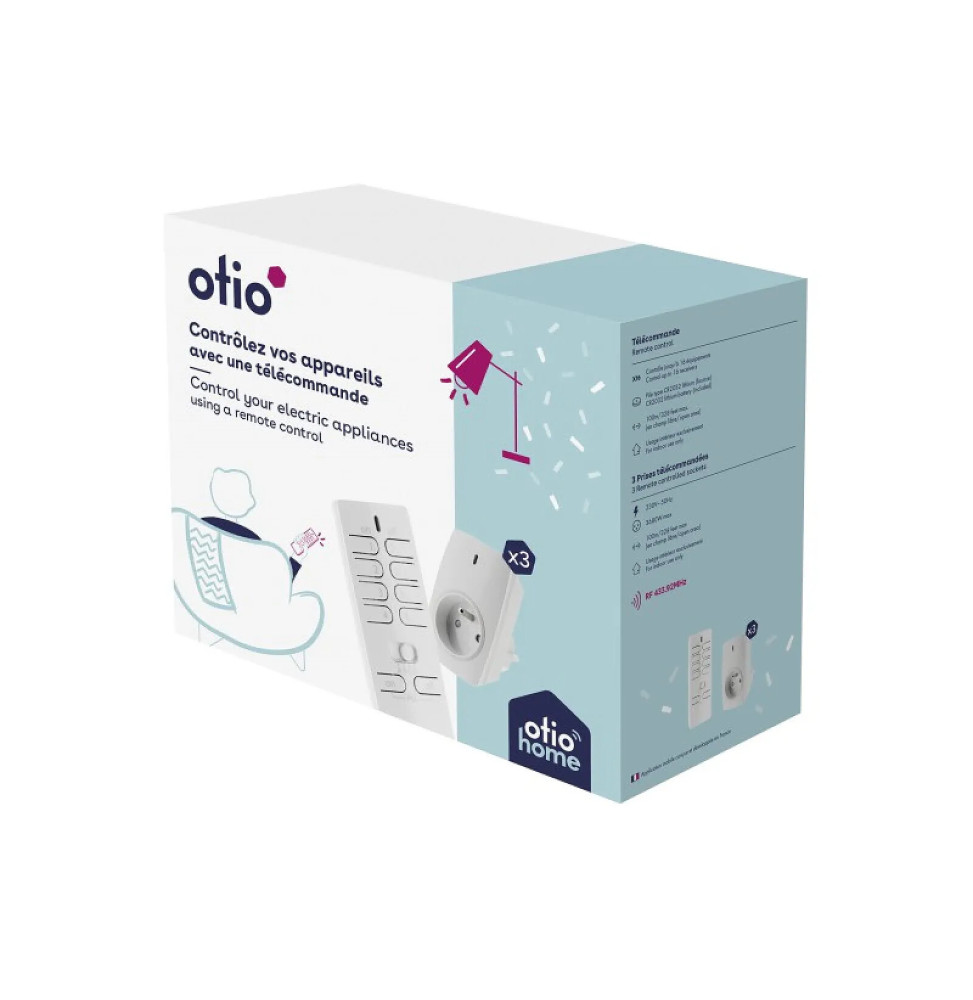 Lot de 3 prises connectées avec télécommande 16 canaux - Otio
