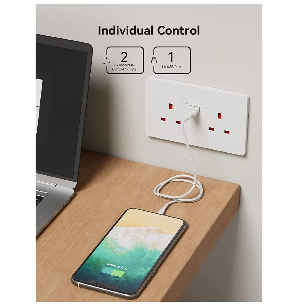Woox - Prise murale intelligente Wifi Double UK R4053
