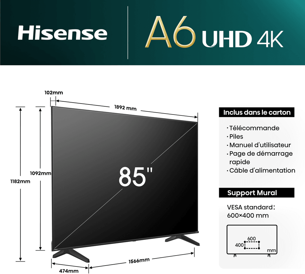 Hisense 85'' Smart UHD 4K 85A6N TV + Built-in DTT Receiver — image 5
