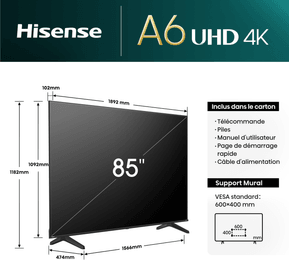 Téléviseur Hisense 85'' Smart UHD 4K 85A6N + Récepteur TNT Intégré — image 5
