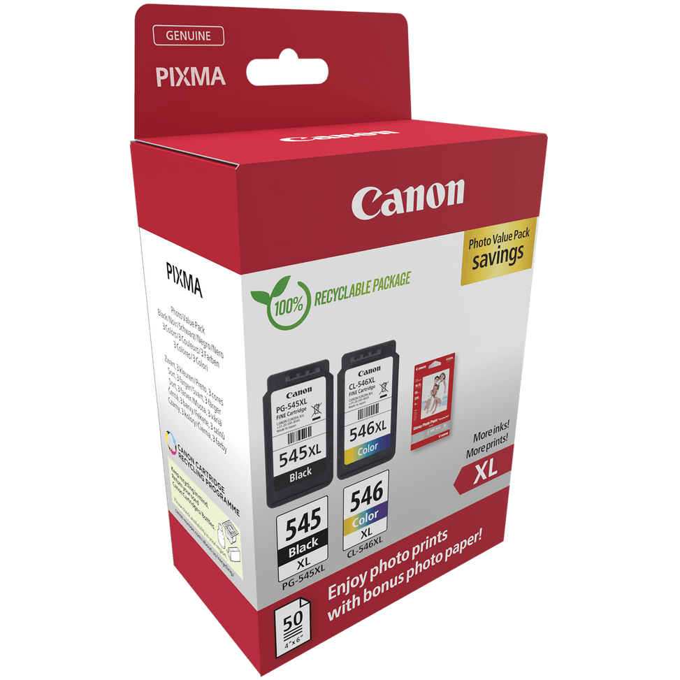 Cartouche d'encre à haut rendement Canon PG-545XL/CL-546XL + Pack à prix réduit de papiers photo — image 2