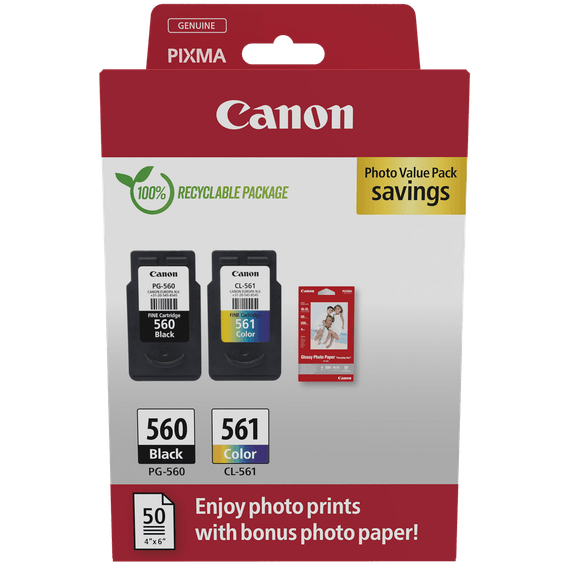 Paquet à prix réduit cartouches d'encre PG-560/CL-561 + papier photo Canon