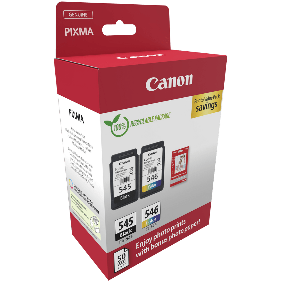 Pack à prix réduit cartouches d'encre PG-545/CL-546 + papier photo Canon — image 2