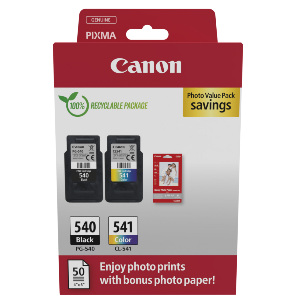 Pack à prix réduit de cartouches d'encre PG-540/CL-541 + papier photo Canon