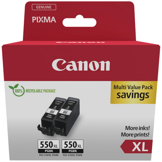 Cartouche d'encre noire à haut rendement Canon PGI-550XL (double pack)