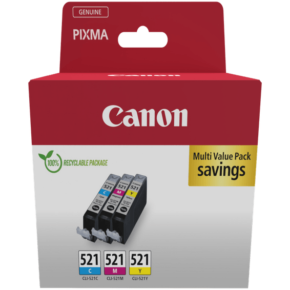 Multipack de cartouches d'encre couleur Canon CLI-521 C/M/Y