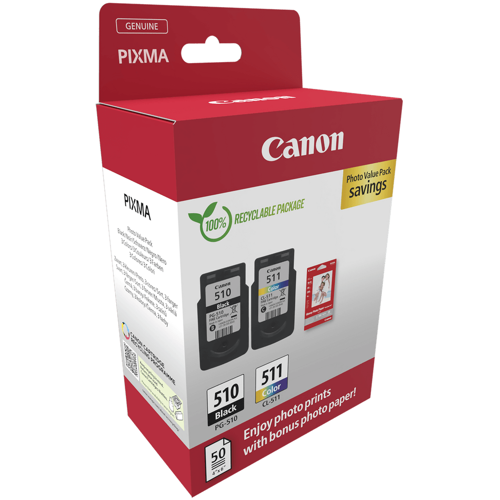 Pack à prix réduit cartouches d'encre PG-510/CL-511 + papier photo Canon — image 2