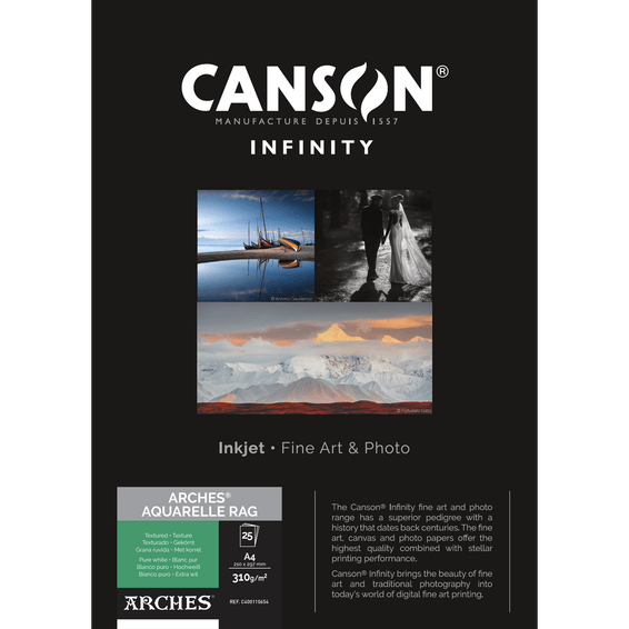Canson ARCHES® Aquarelle Rag (Blanc pur) 310 g/m², A4, 25 feuilles