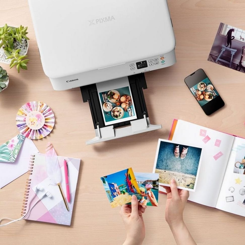 Imprimante photo jet d'encre couleur 3-en-1 sans fil Canon PIXMA TS5351i, blanche — image 6