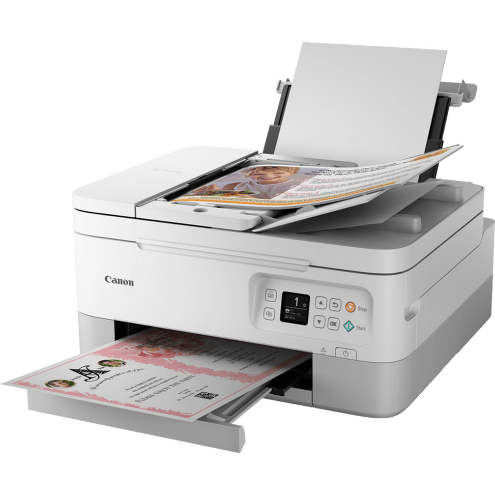Imprimante photo jet d'encre couleur 3-en-1 sans fil Canon PIXMA TS7451i, blanche — image 3