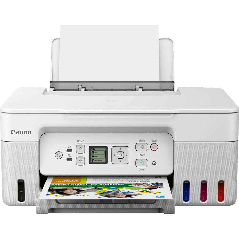 Imprimante MegaTank 3-en-1 rechargeable couleur sans fil Canon PIXMA G3571, Blanc — image 2