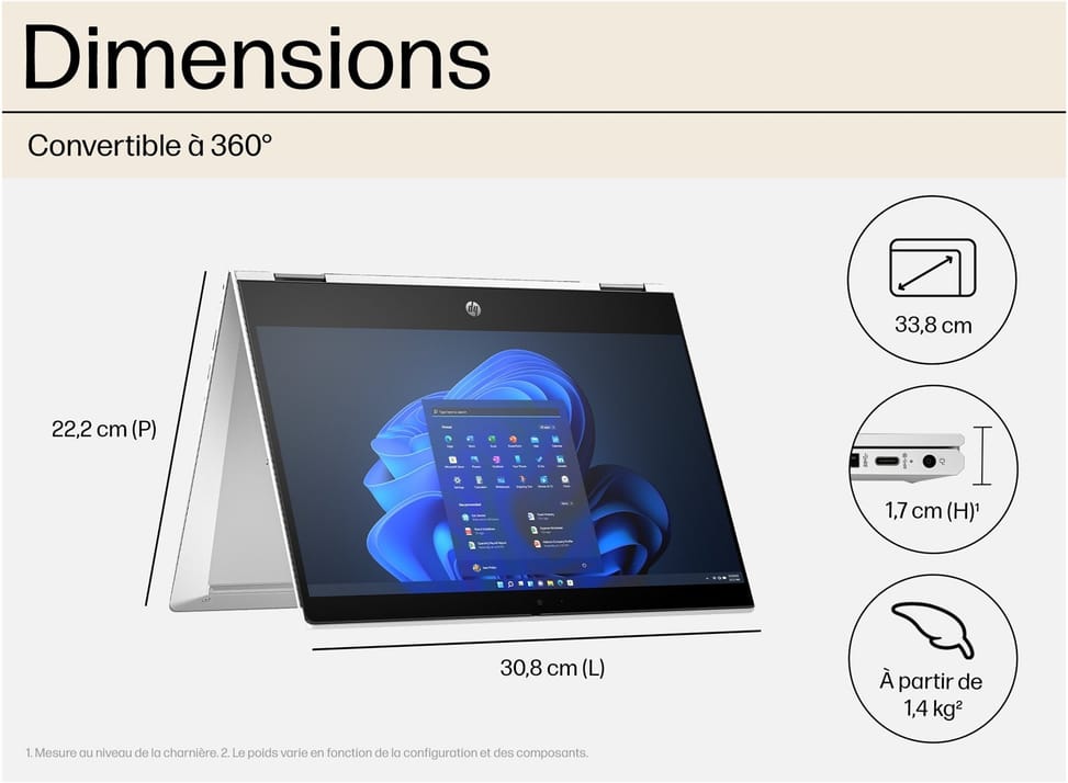 PC Portable Professionnel 2 en 1 HP Pro x360 435 G10 13,3" — image 3
