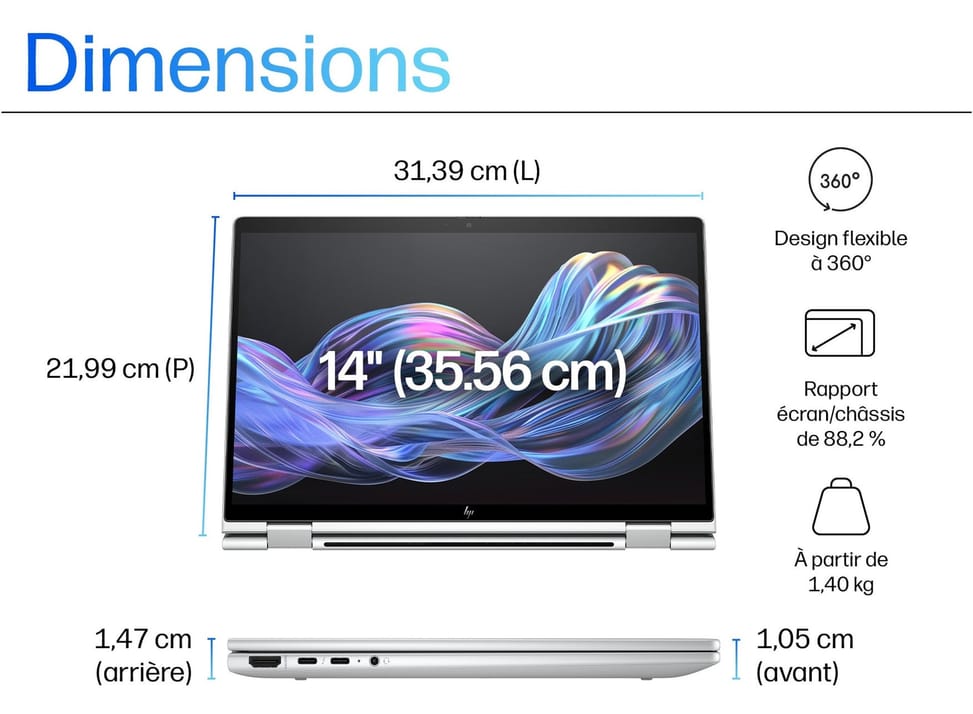 PC Portable Professionnel IA 2 en 1 HP EliteBook X Flip G1i 14" — image 3