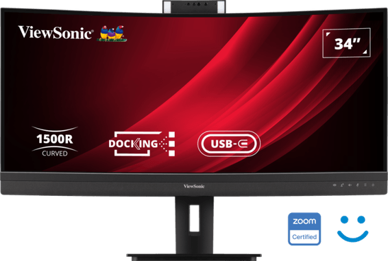 ViewSonic VG3457CV Écran d'accueil pour visioconférence 34 pouces UWQHD 21:9 incurvé avec Webcam pop-up certifiée Windows Hello 