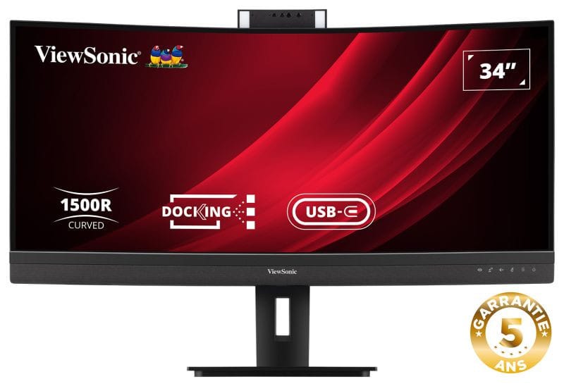 ViewSonic VG3457CV Écran d'accueil pour visioconférence 34 pouces UWQHD 21:9 incurvé avec Webcam pop-up certifiée Windows Hello  — image 2