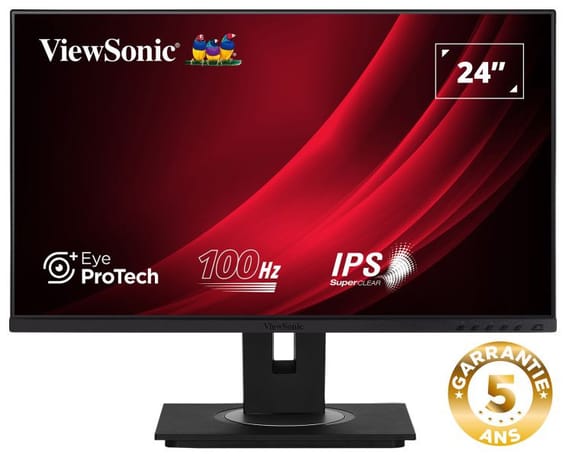 ViewSonic Moniteur 24" Pouces IPS Ultra Ergonomique