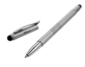 Trust 3en1 Stylet pour Tablettes et Smartphones avec Pointe Standard, Pointe Haute Précision et Pointe de Stylo Bille - Gris