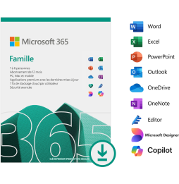 Microsoft 365 Famille Français - abonnement 12 mois pour 6 personnes | Licence officielle envoyée par email