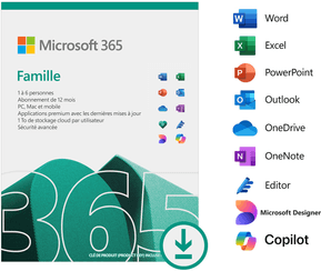 Microsoft 365 Famille Français - abonnement 12 mois pour 6 personnes | Licence officielle envoyée par email