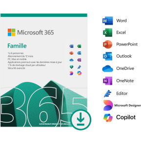 Microsoft 365 Famille Français - abonnement 12 mois pour 6 personnes | Licence officielle envoyée par email