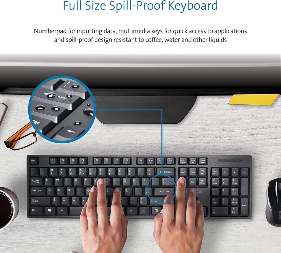 طقم لوحة مفاتيح وفأرة لاسلكي Kensington Pro Fit مدمج - AZERTY (K75230FR) — صورة 2