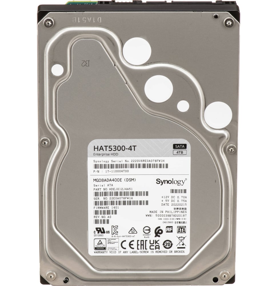 Disque dur interne Synology HAT5300 SATA 3,5" Série Enterprise HDD 4 To pour NAS (HAT5300-4T)