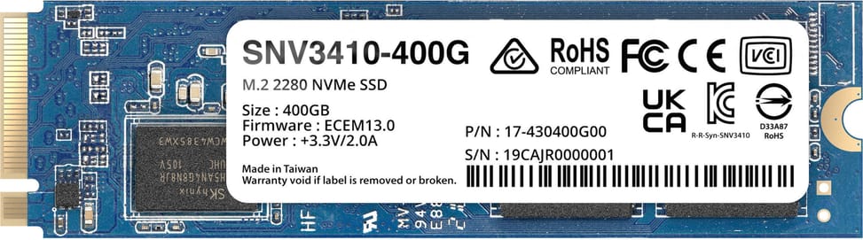 قرص SSD داخلي Synology SNV3410 NVMe M.2 2280 سلسلة Enterprise 400 GB لأجهزة NAS (SNV3410-400G) — صورة 1