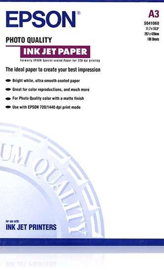 Epson Pap Couché Qual Photo A3 (100f./102g) – Papier pour jet d'encre (C13S041068)