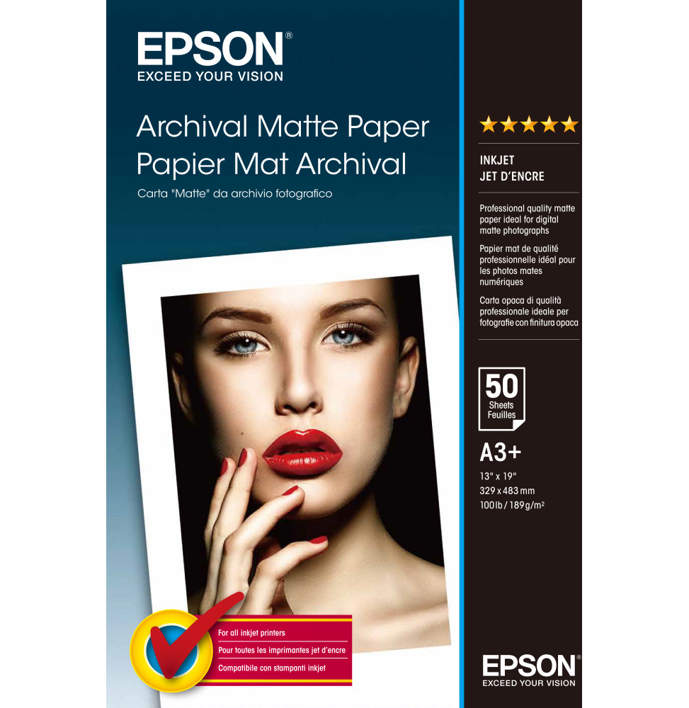 Epson Pap Mat Archival A3+ – Papier mat pour impression photo (C13S041340)