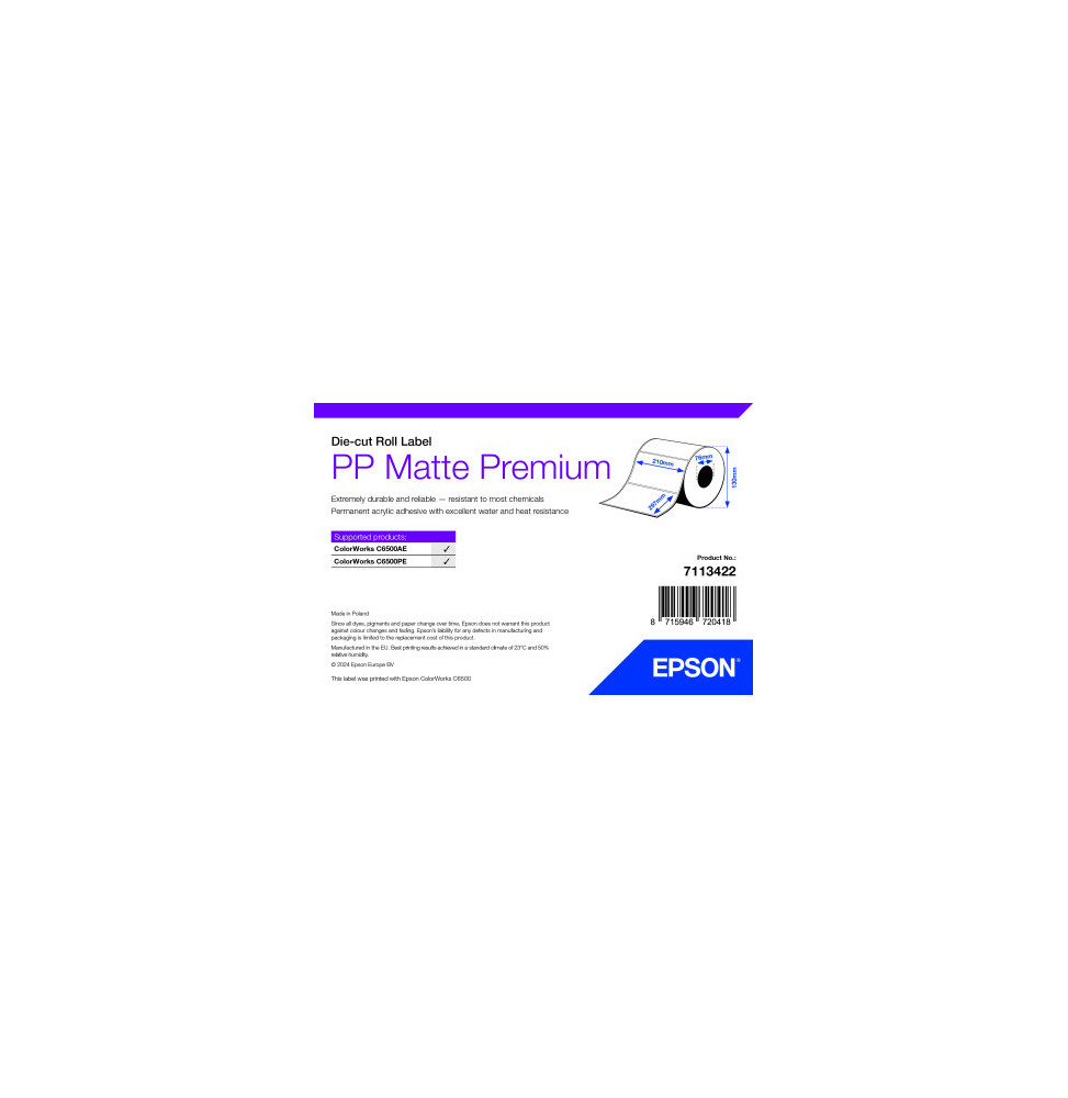 Epson PP Matte Label Premium, Die-cut Roll – Étiquettes en rouleaux mat (7113422)