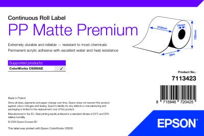 Epson PP Matte Label Premium, 210mm x 55m – Étiquettes en rouleau mat (7113423)