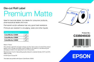 Epson Premium Matte Label - Étiquettes en rouleau découpées (C33S045533)