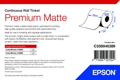 Epson TM-C3400 – Rouleau d'étiquettes Premium Matte 80mm x 50mm (C33S045389)