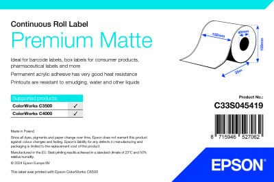 Epson TM-C3400 – Rouleau adhésif continu Premium Matte (C33S045419) — image 1