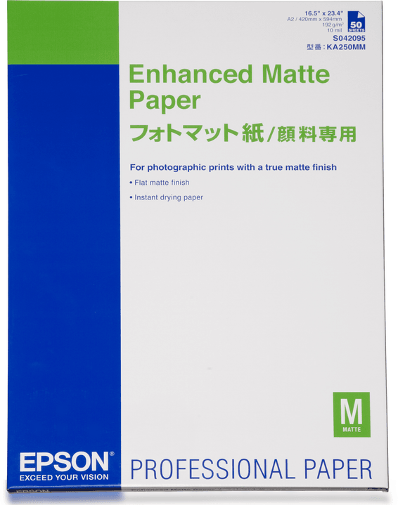 Epson Pap Mat Supérieur 189g 50f. A2 (0,420x0,594m) – Papier photo mat haut de gamme (C13S042095)