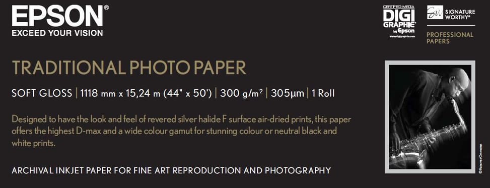 Epson Pap Photo Traditionnel 300g 44" x 15m – Papier photo classique en rouleau (C13S045056) — image 1