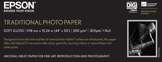 Epson Pap Photo Traditionnel 300g 44" x 15m – Papier photo classique en rouleau (C13S045056)