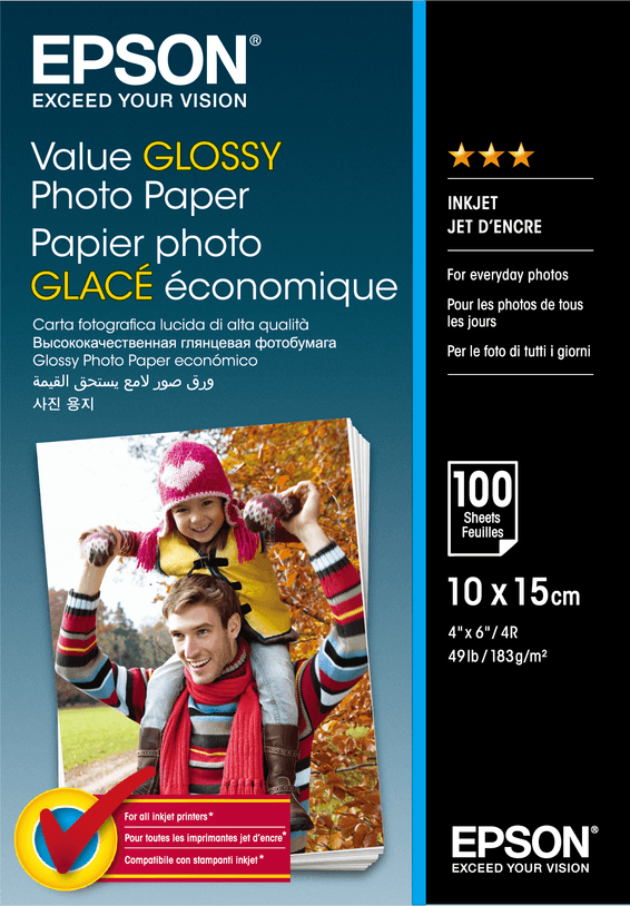 Epson Value Glossy Photo Paper 10x15cm - Papier photo glacé économique (C13S400039)
