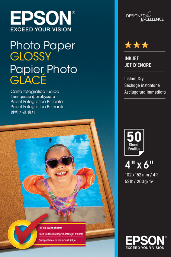 Epson Photo Paper Glossy - Papier photo glacé 10x15cm - 50 Feuilles (C13S042547)