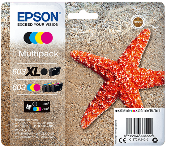 Epson 603 XL Black/Std. CMY – Multipack d'encres quatre couleurs (C13T03A94020)