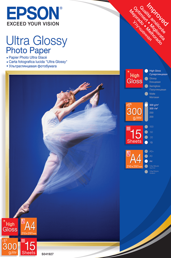 Epson Ultra Glossy Photo Paper - Papier photo ultra glacé A4 - 15 feuilles (C13S041927)