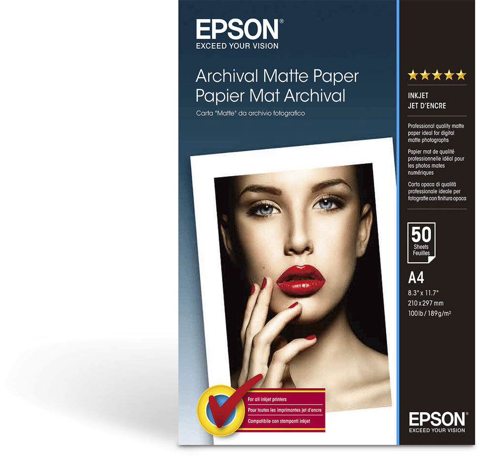 Epson Archival Matte Paper A4 – Papier photo mat professionnel 189 g/m2 (C13S041342) — image 1