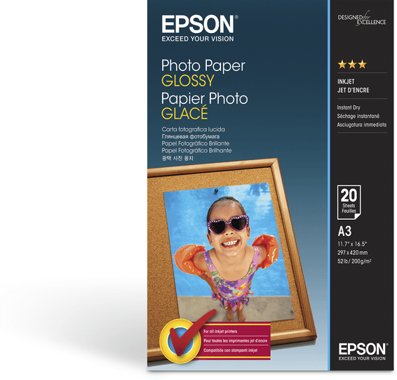 Epson Papier photo A3 brillant 200 g/m2, 20 feuilles (C13S042536)