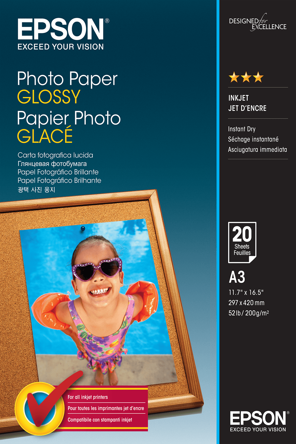 Epson Papier photo A3 brillant 200 g/m2, 20 feuilles (C13S042536) — image 2