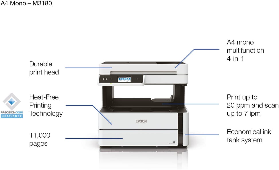 Epson EcoTank M3180 – Imprimante multifonction monochrome à réservoirs rechargeables (C11CG93404) — image 5