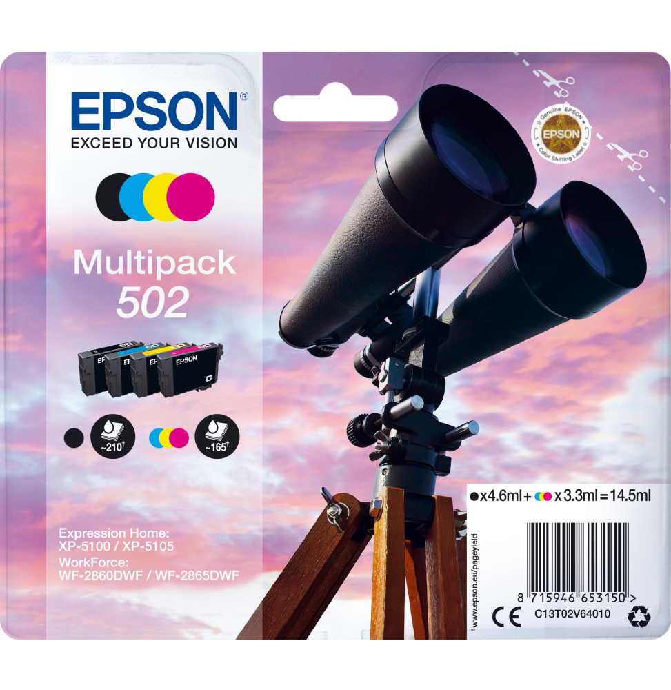 Epson 502 – Multipack d'encres 4 couleurs (C13T02V64020)