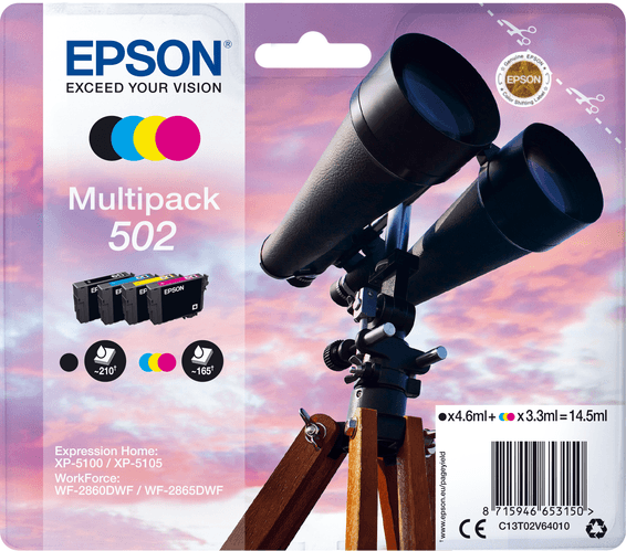 Epson 502 – Multipack d'encres 4 couleurs (C13T02V64020)